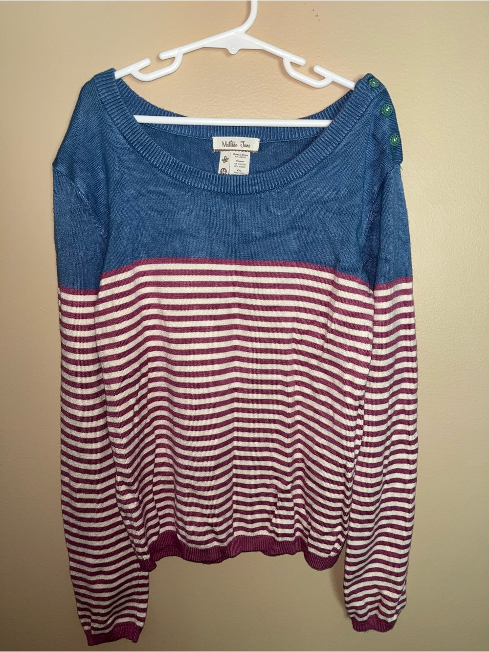 Matilda Jane Secret Friends Sweet Pra Sweater Girls Size 14 Soft Striped Blue